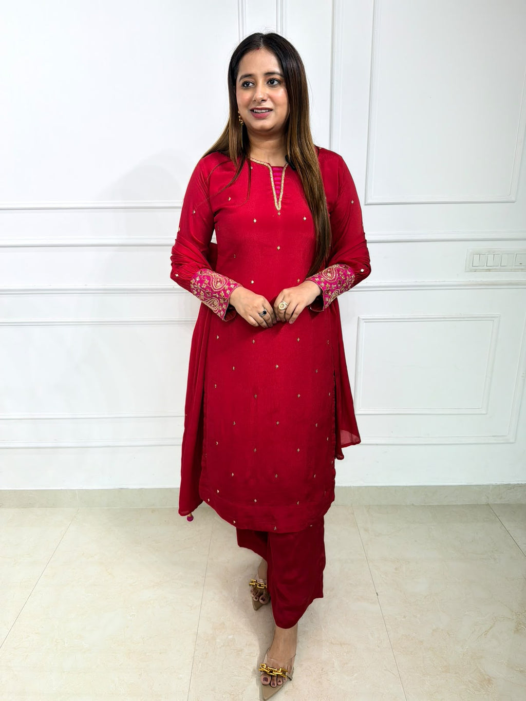 Aafreen – Wine Embroidered Straight Suit Set