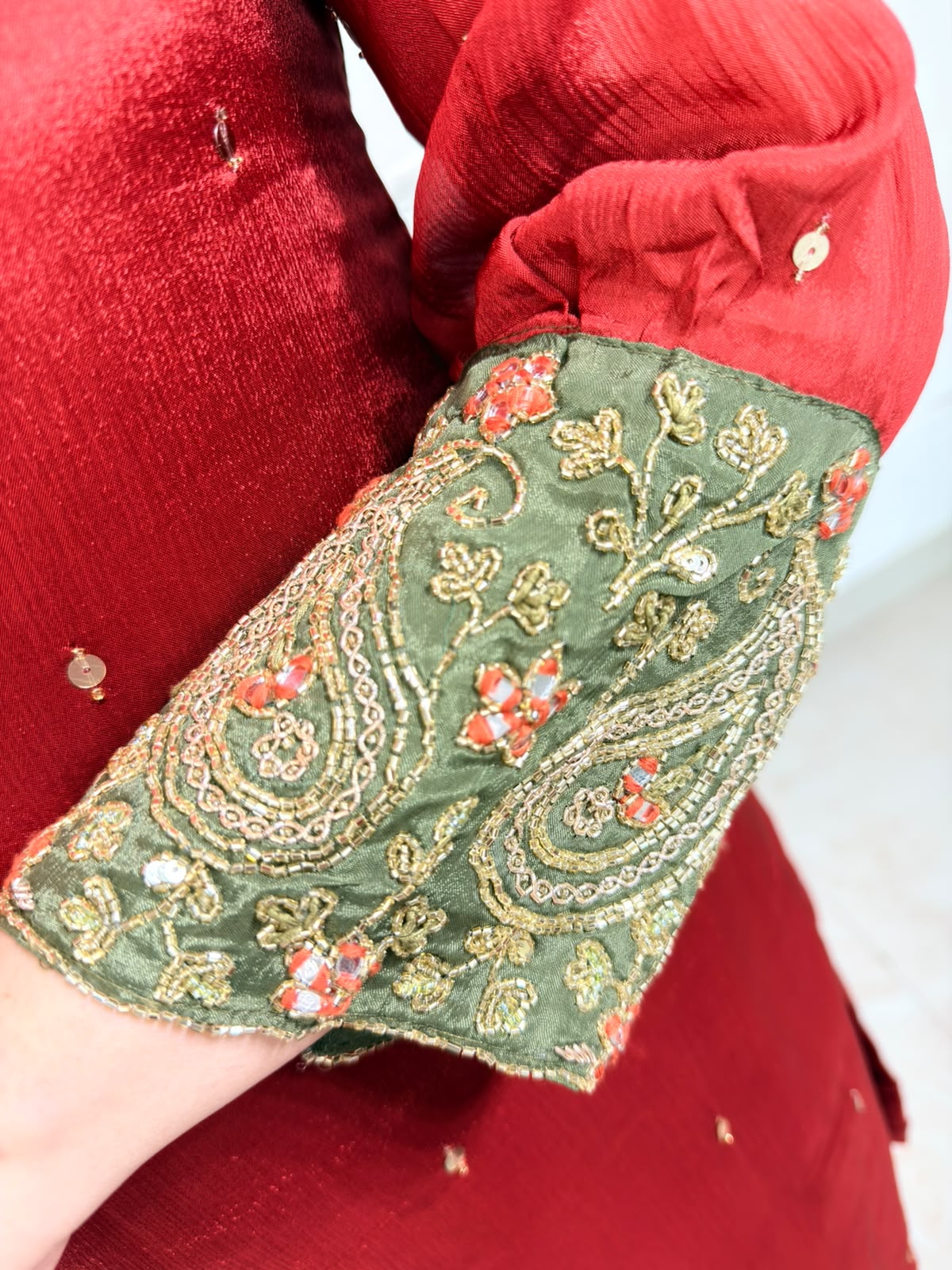 Meher – Rust Silk-Blend Embroidered 3-Piece Suit Set