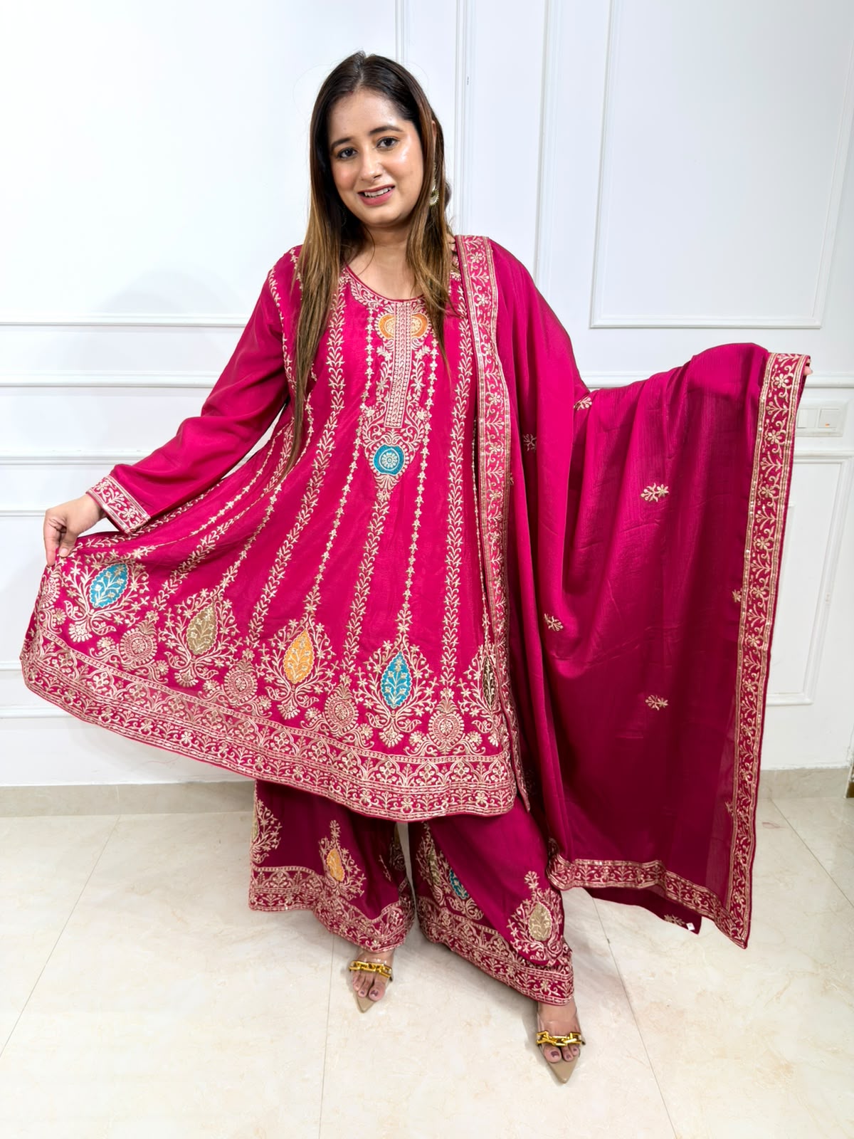 Gulrukh | Klyro Magenta Handworked 3-Piece Suit Set