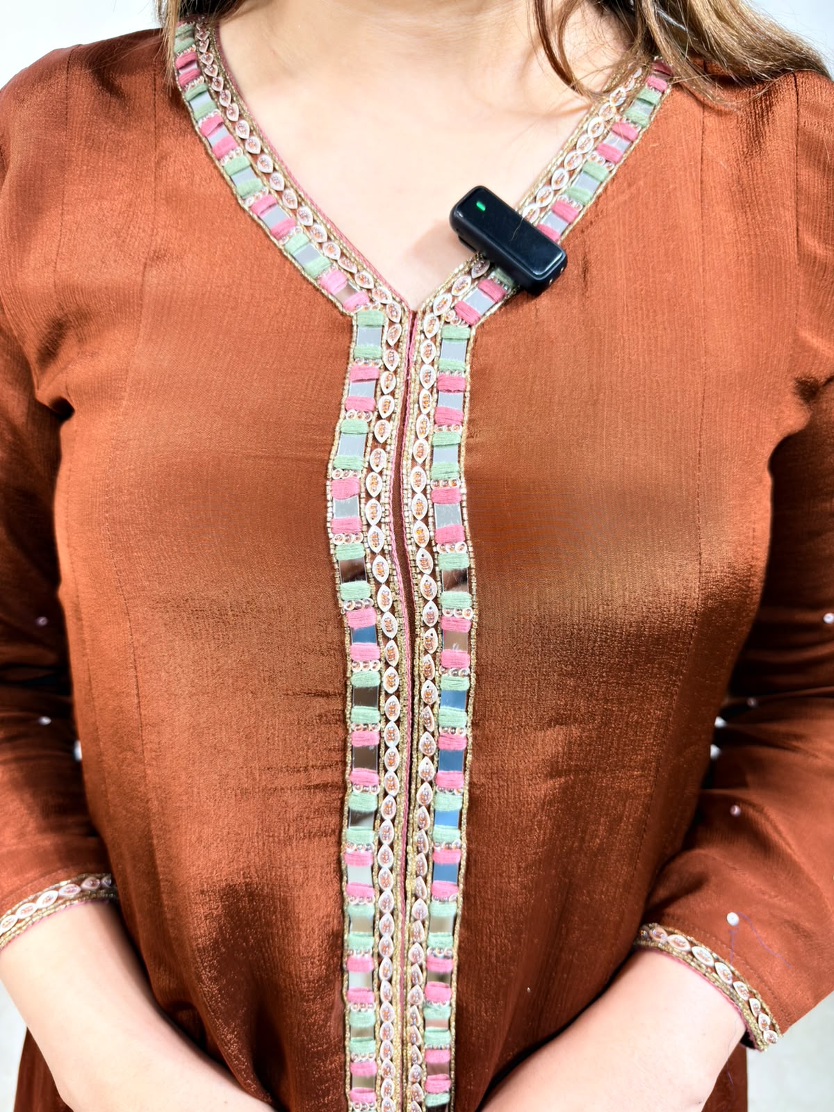 Roshni | Brown Embellished Kurta Palazzo Set