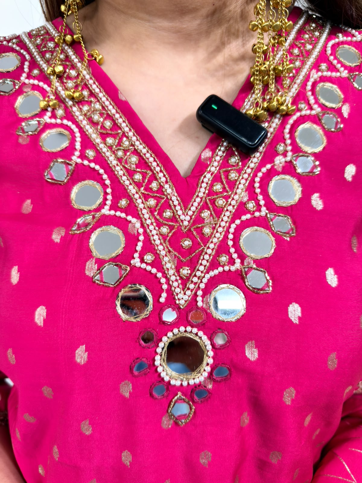 Zohra | Pink Mirror Work Printed 3-Piece Suit Set