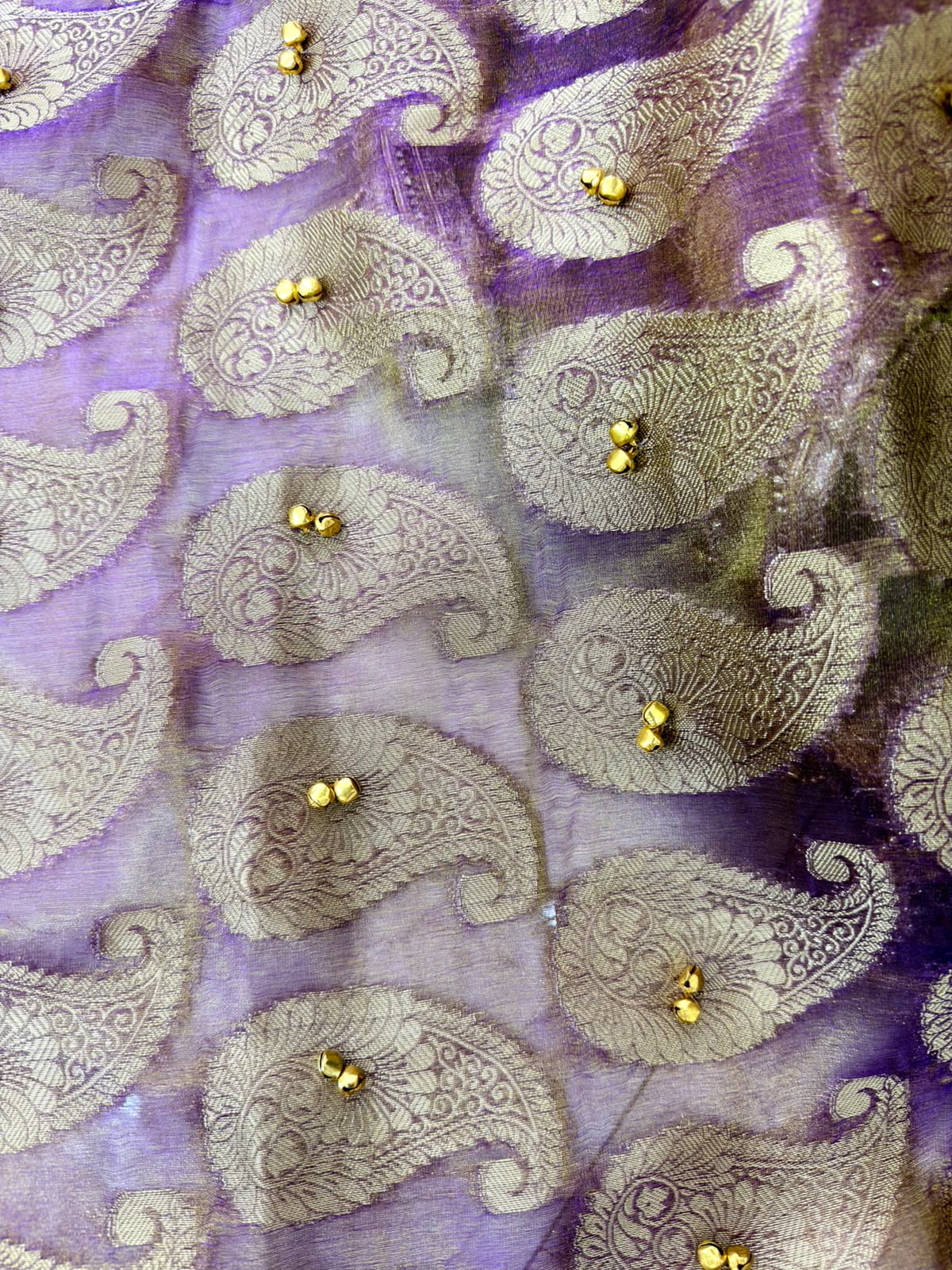 Afsana | Purple-Gold Tissue Silk Saree with Embellished Border