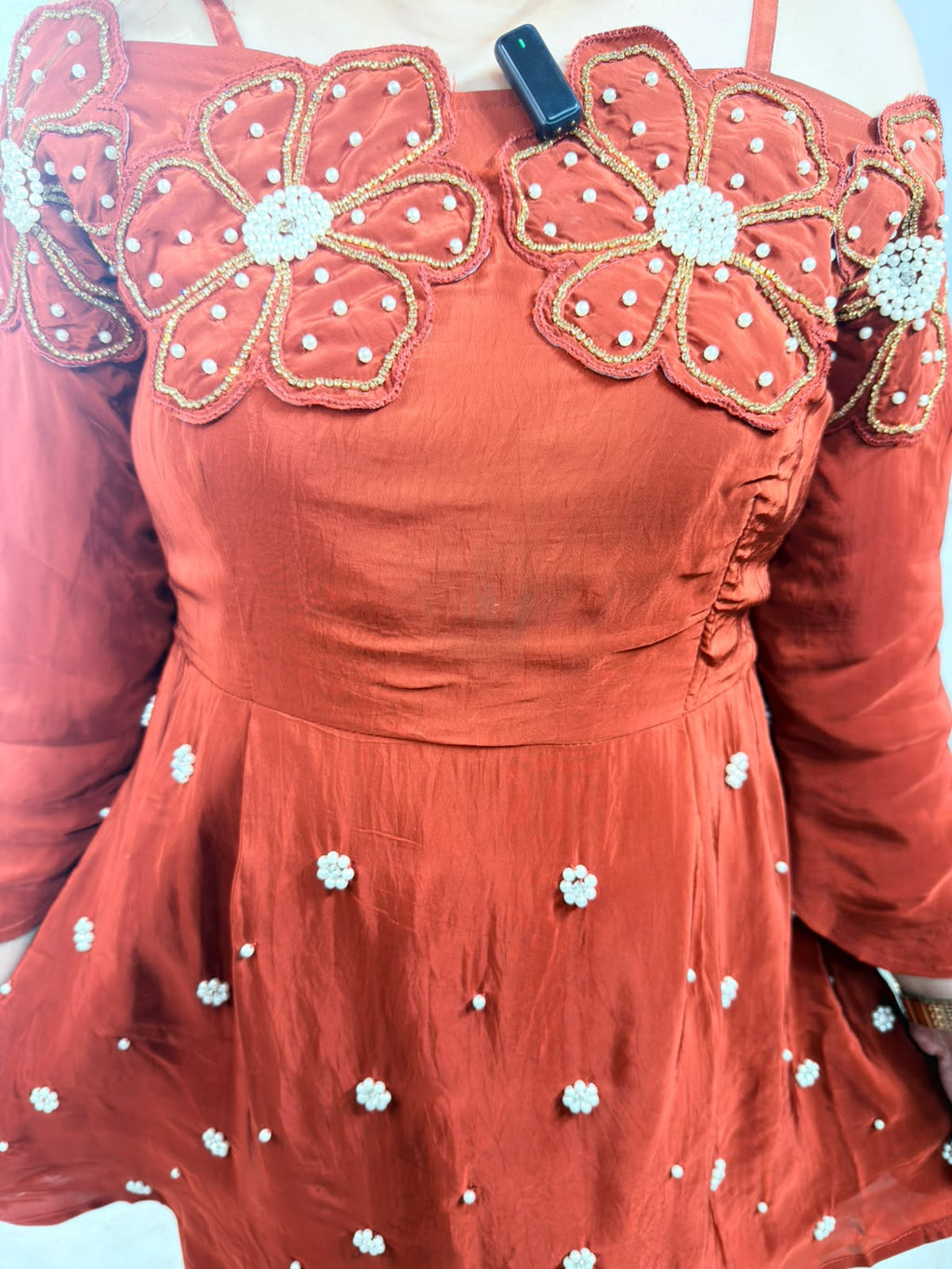 Elowen – Rust Maroon Floral Handworked Peplum Kurta & Pant Set