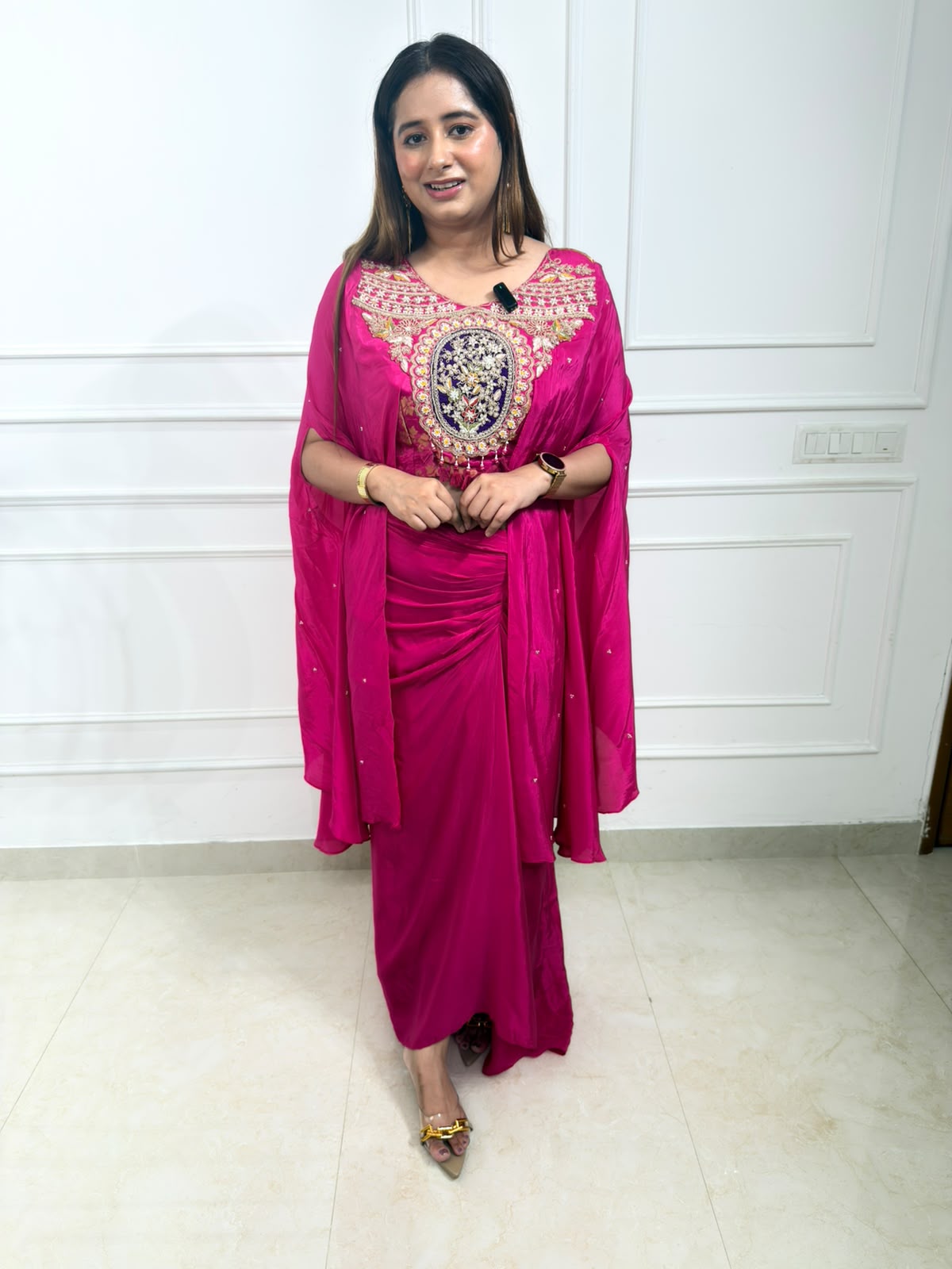 Arohi – Fuchsia Pink Embroidered Draped Palazzo Co-ord Set