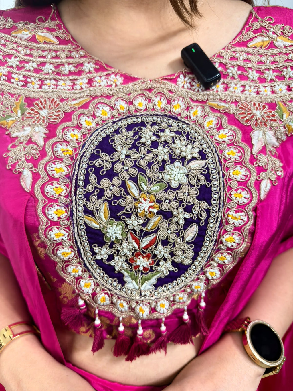 Arohi – Fuchsia Pink Embroidered Draped Palazzo Co-ord Set