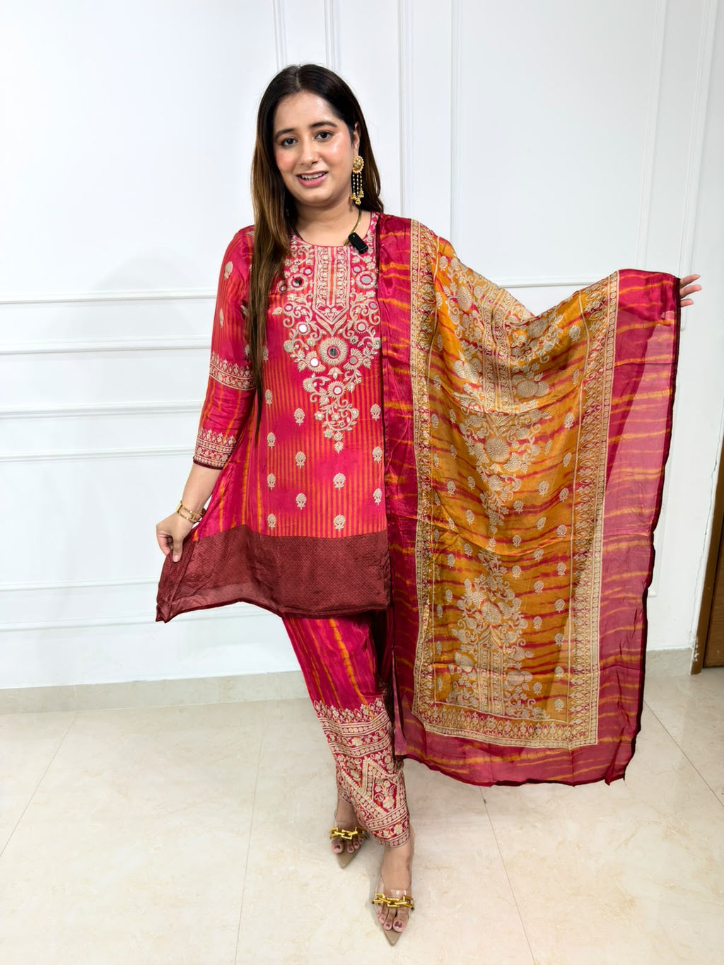 Elaria | Maroon Printed 3-Piece Suit Set with Designer Dupatta