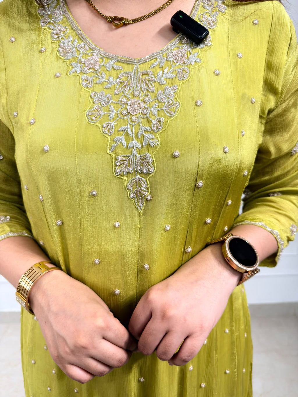 Chandrika | Olive Green Embroidered Anarkali Suit Set