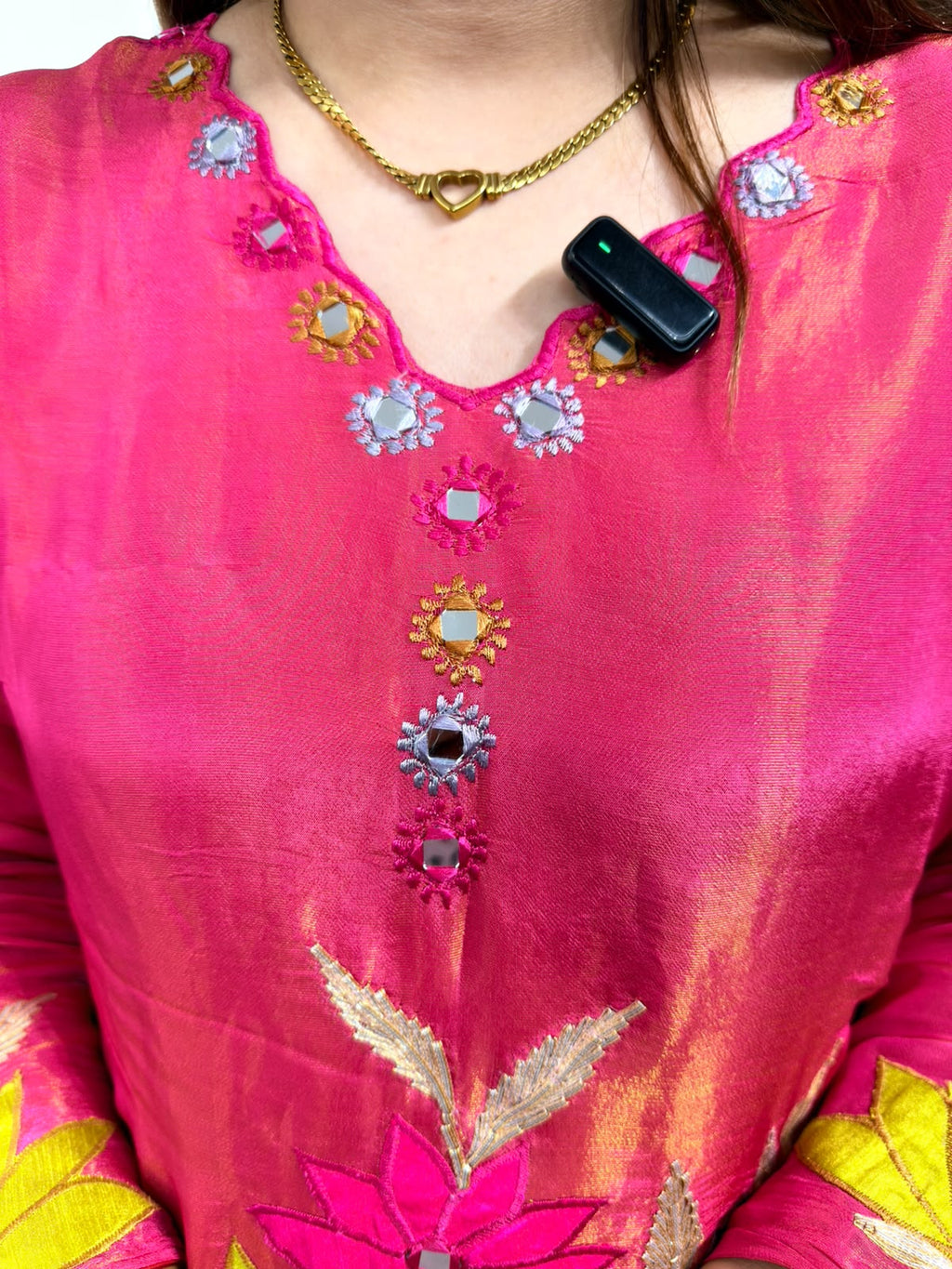 Aarvi | Pink Floral Embroidered 3-Piece Suit Set with Dupatta
