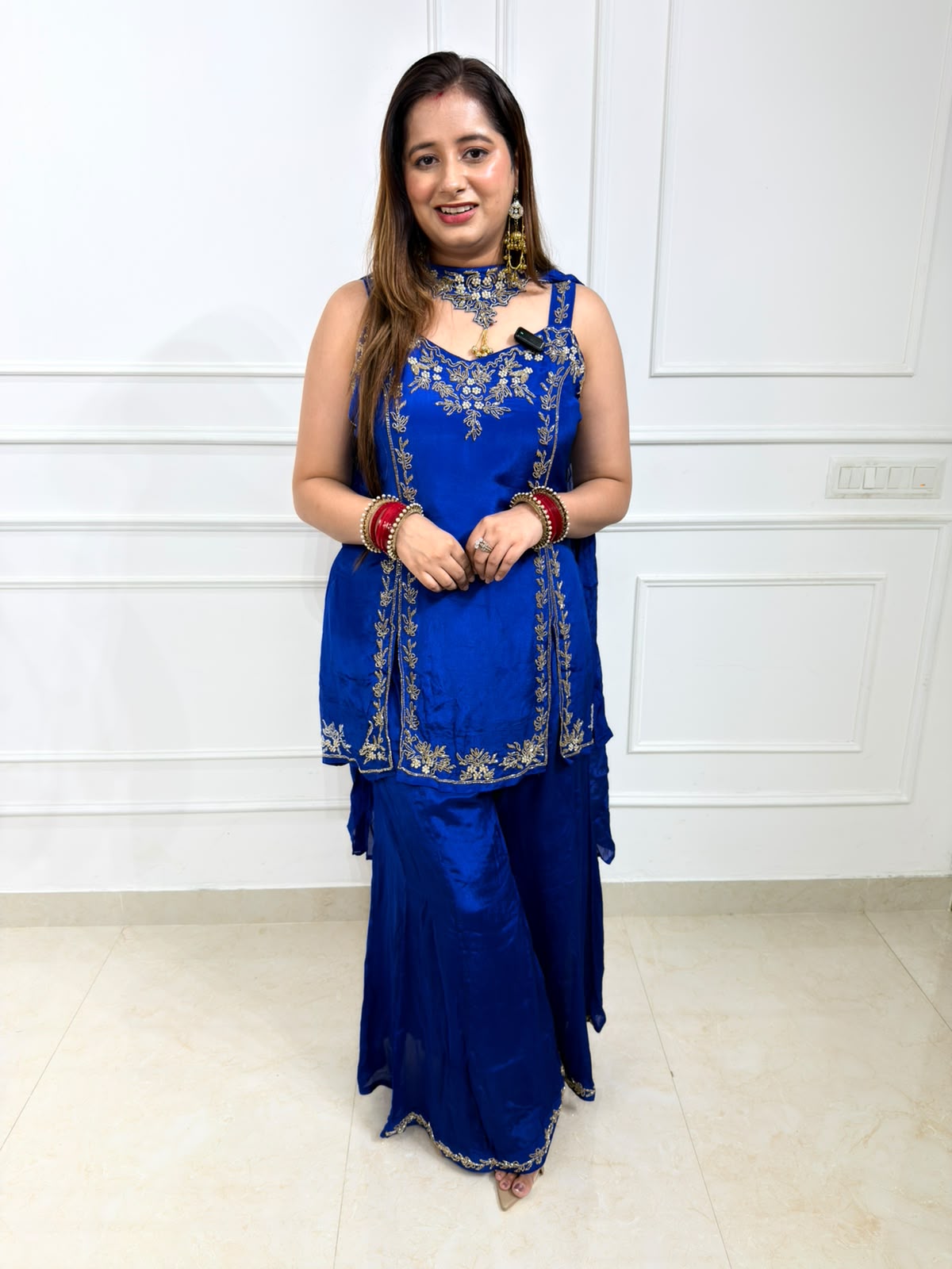 Aavika | Royal Blue Embroidered 3-Piece Sharara Suit Set