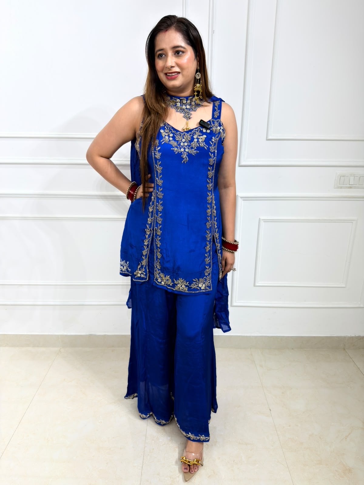 Aavika | Royal Blue Embroidered 3-Piece Sharara Suit Set