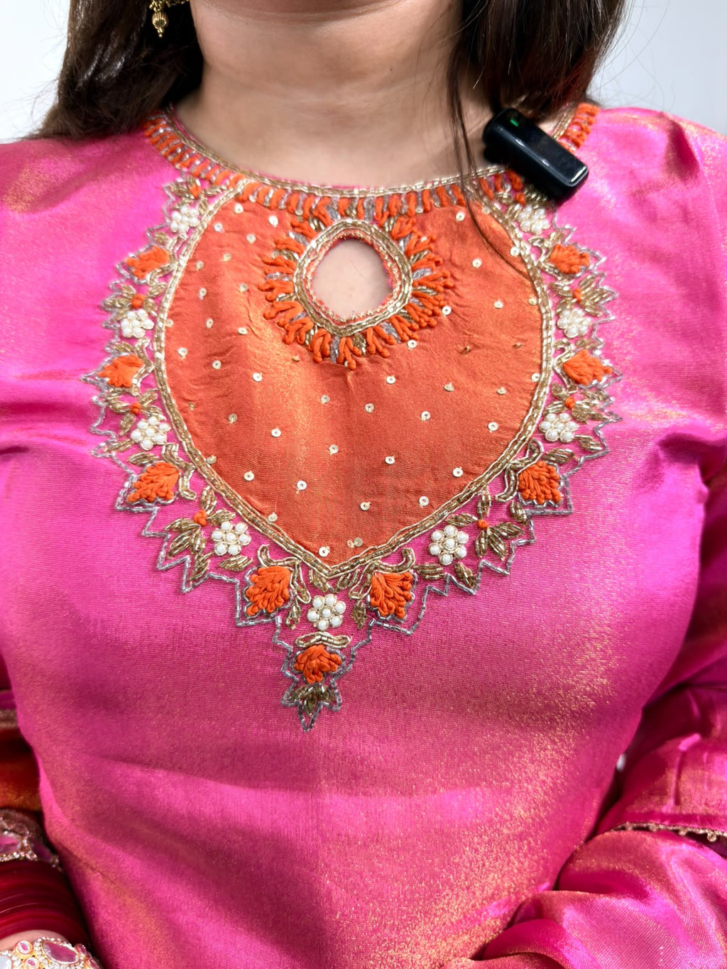 Inaya | Pink & Rust Orange Embroidered Suit Set with Dupatta