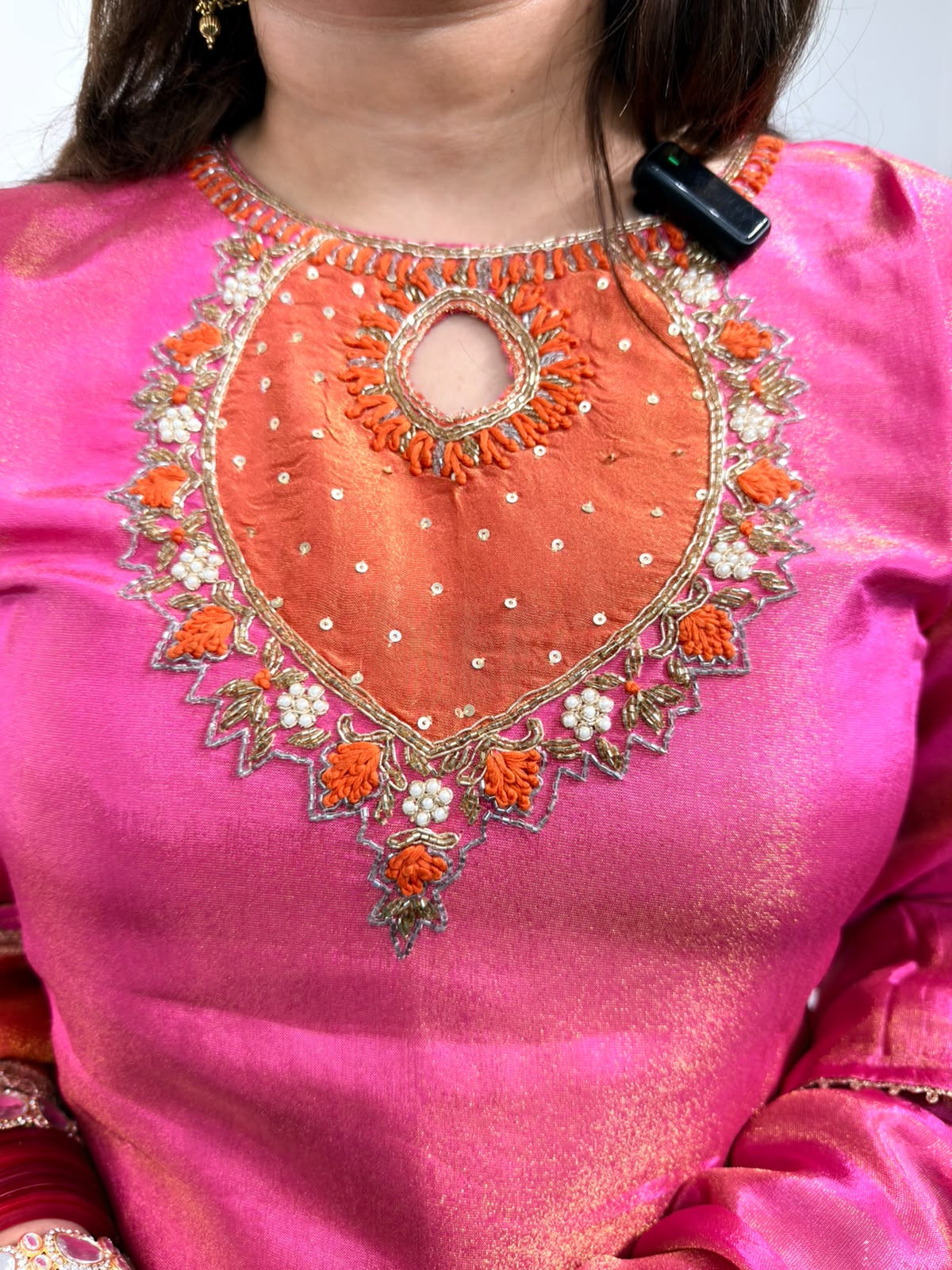 Inaya | Pink & Rust Orange Embroidered Suit Set with Dupatta