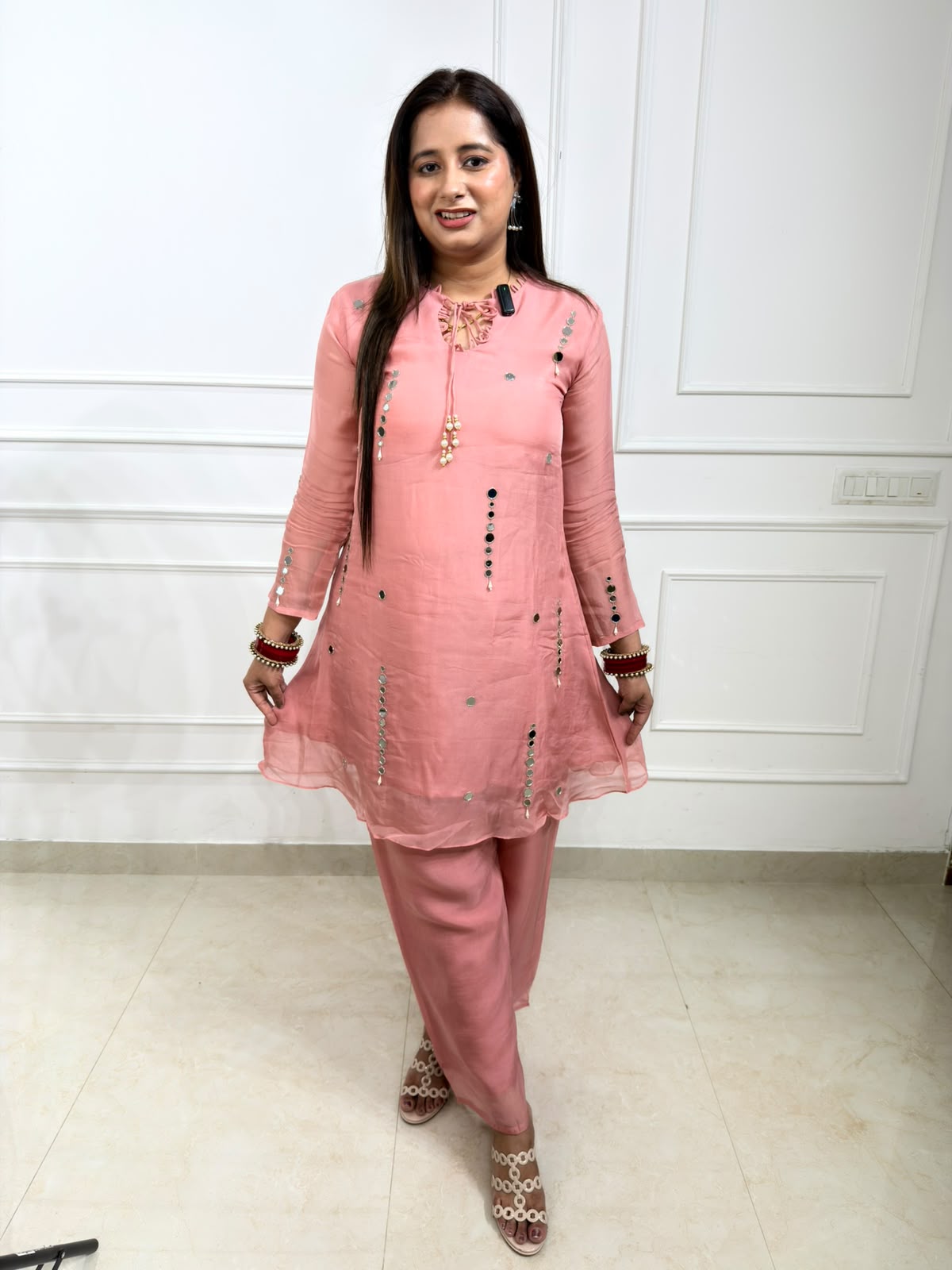 Elira | Dusty Pink Embellished Straight Kurta Set with Palazzo