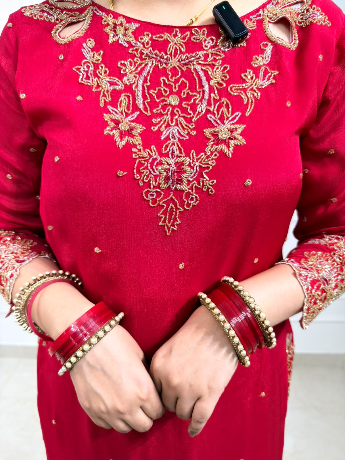 Rivaanya | Red Embroidered Kurta with Farsi Salwar & Dupatta