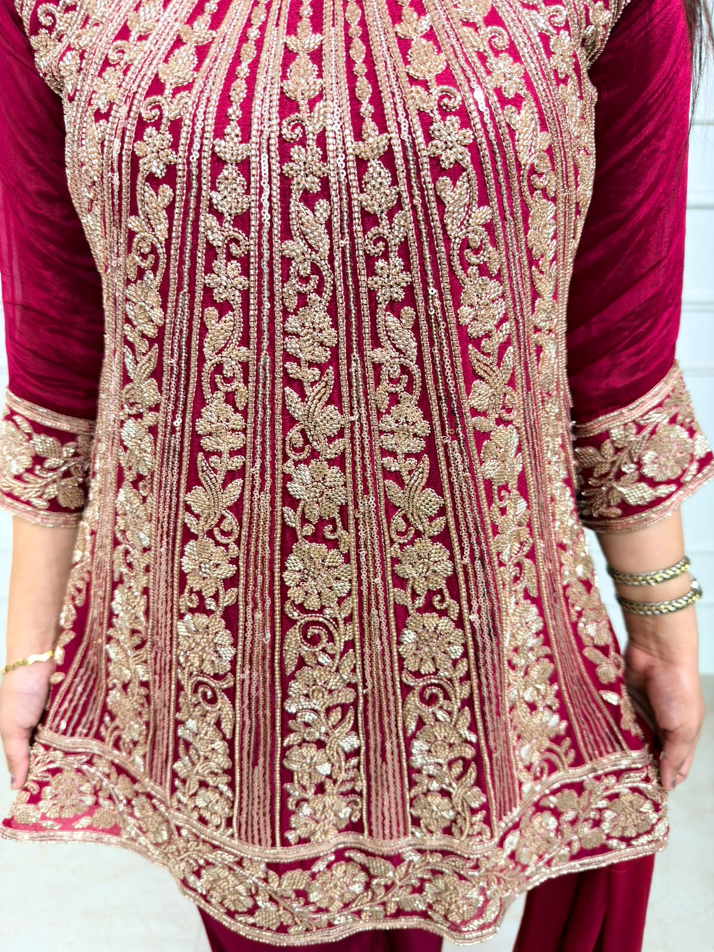 Zareesha | Wine Magenta Heavy Handwork Suit Set with Embroidered Palazzo & Dupatta