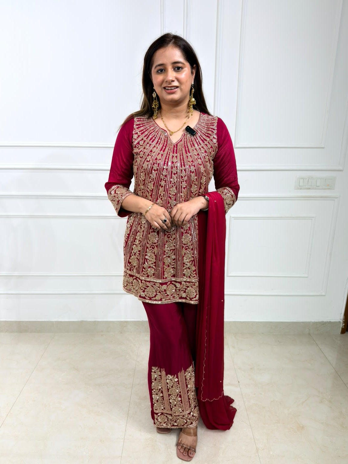 Zareesha | Wine Magenta Heavy Handwork Suit Set with Embroidered Palazzo & Dupatta