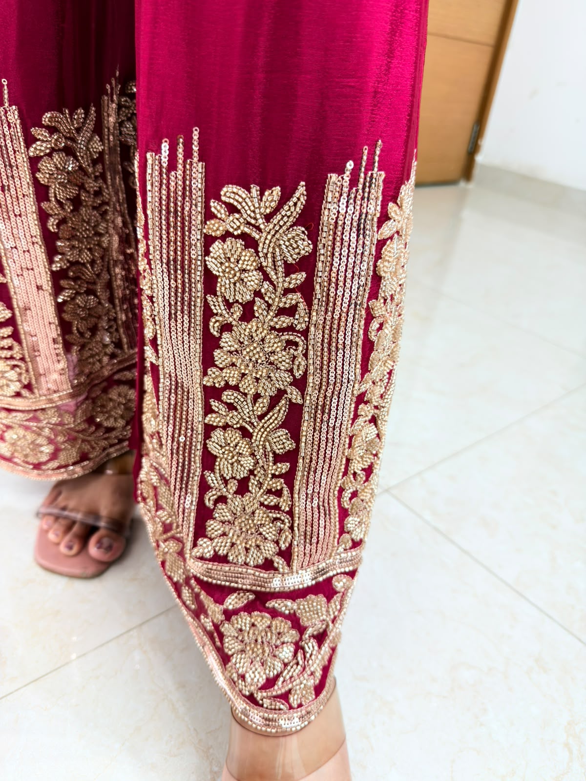 Zareesha | Wine Magenta Heavy Handwork Suit Set with Embroidered Palazzo & Dupatta