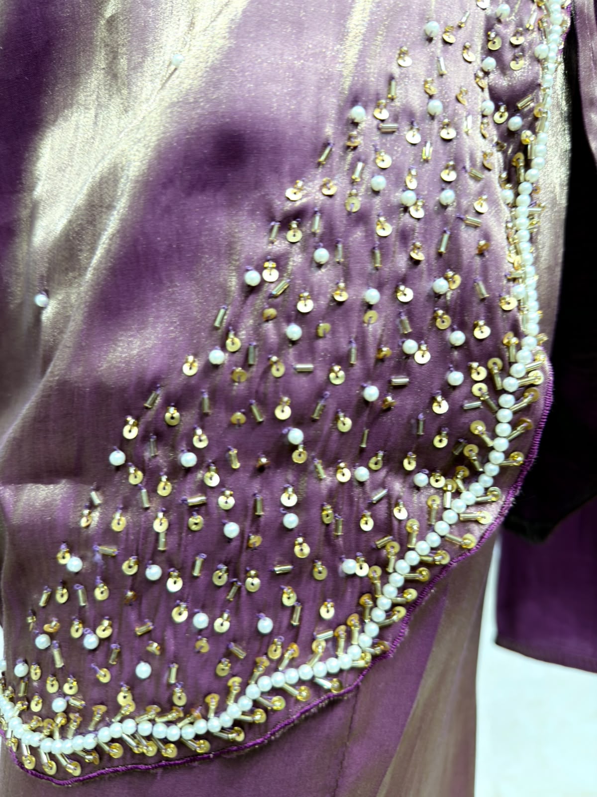 Myrasha | Mauve Brown Embellished Suit Set with Bell Sleeves & Wide-Leg Pants