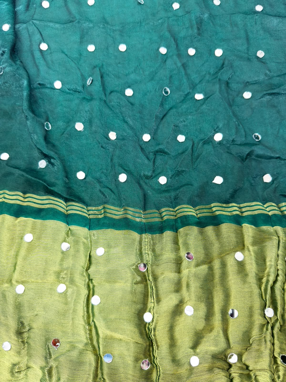 Vaylina | Emerald Green Mirror Work Saree with Embellished Pallu