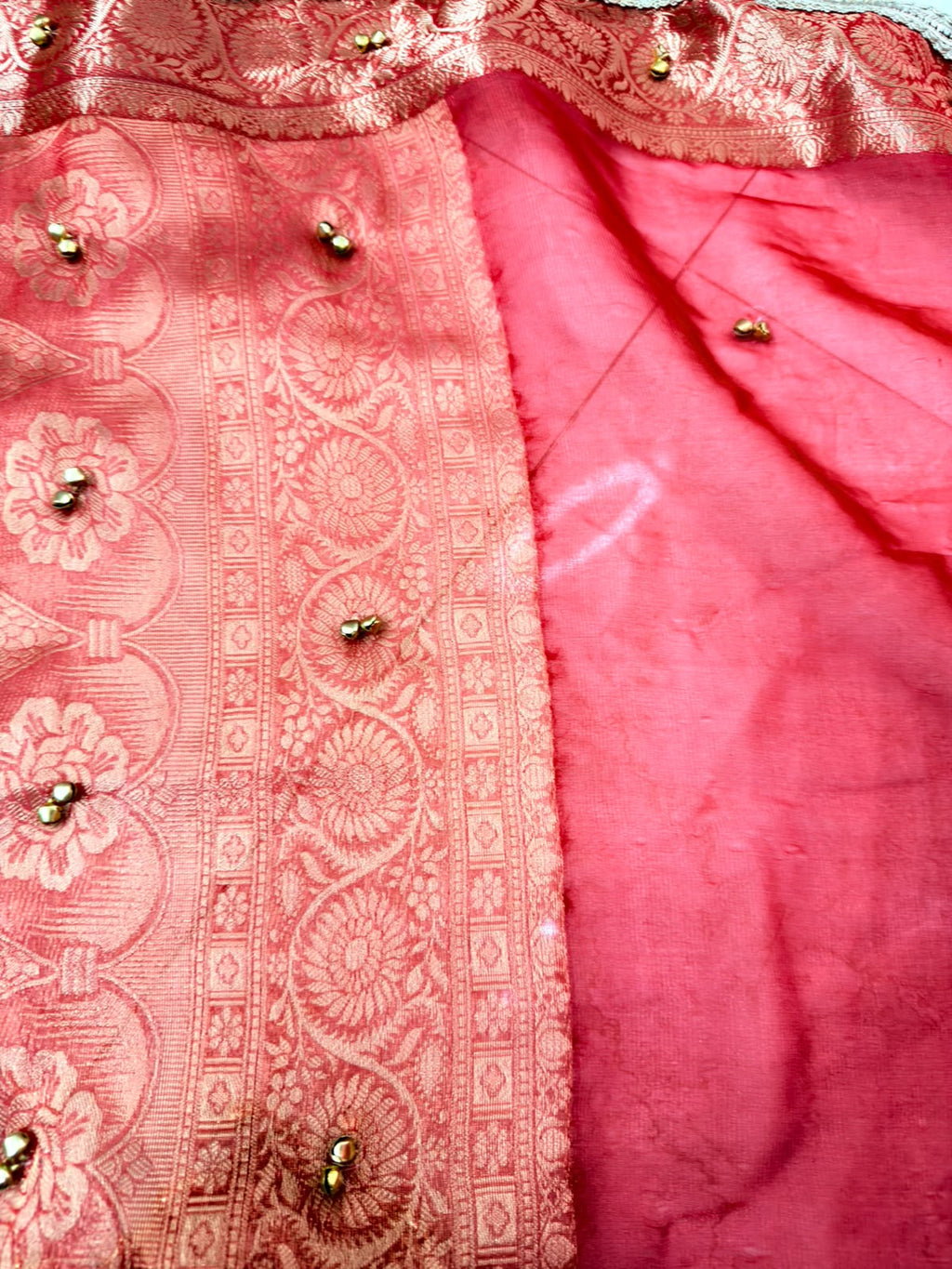 Ruvika | Red Saree with Antique Gold Zari Border