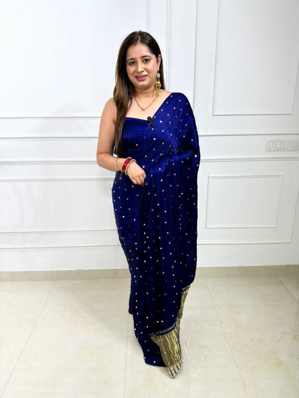 Vaylina | Royal Blue Mirror Work Saree with Embellished Pallu