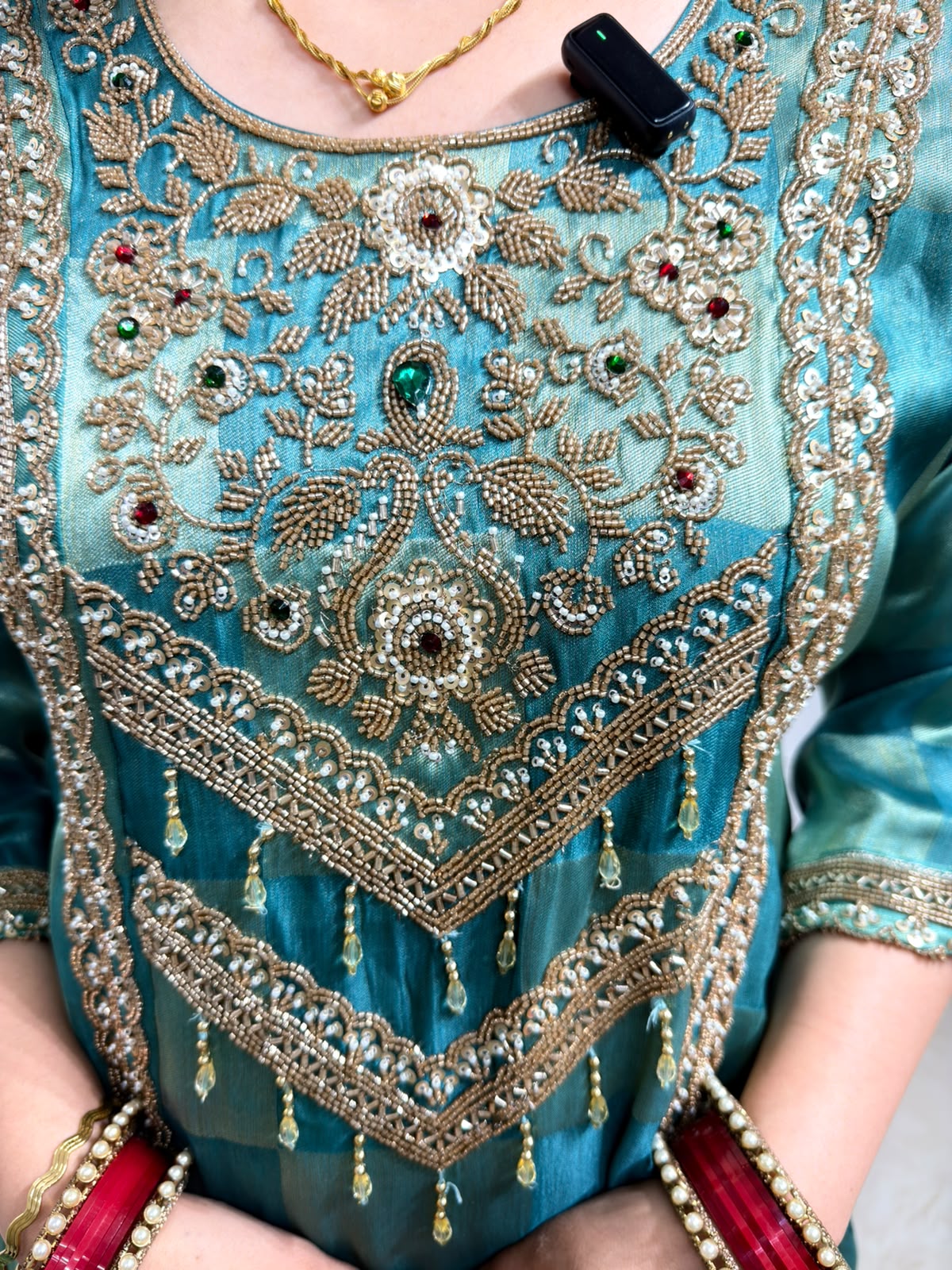 Aroshni | Teal Green Heavy Handworked Suit Set with Palazzo Pants & Dupatta