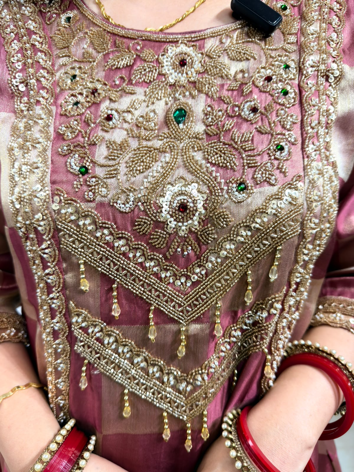 Aroshni | Dusty Pink Heavy Handworked Suit Set with Palazzo Pants & Dupatta
