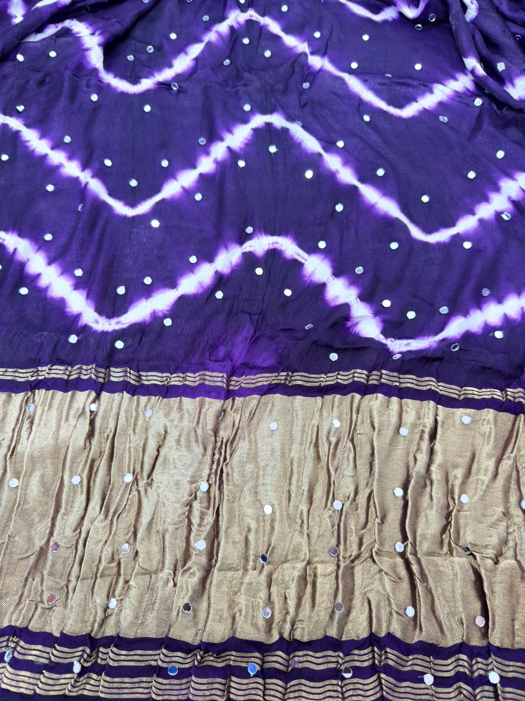 Zaymira – Black & Purple Tie-Dye Saree with Golden Embellished Border