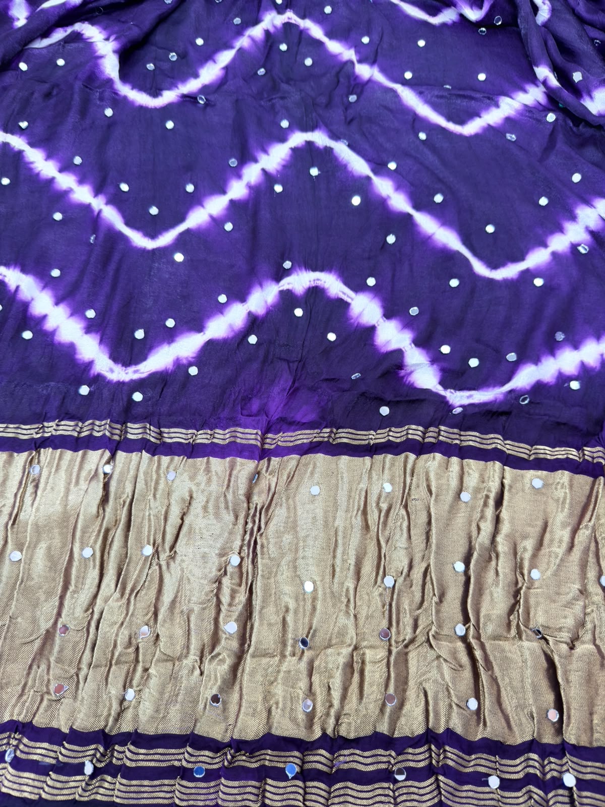Zaymira – Black & Purple Tie-Dye Saree with Golden Embellished Border