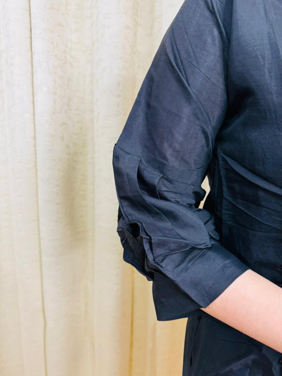 CHAAVI | Black Shirt Collar Co-ord Set with Side Sequin Panel for Women