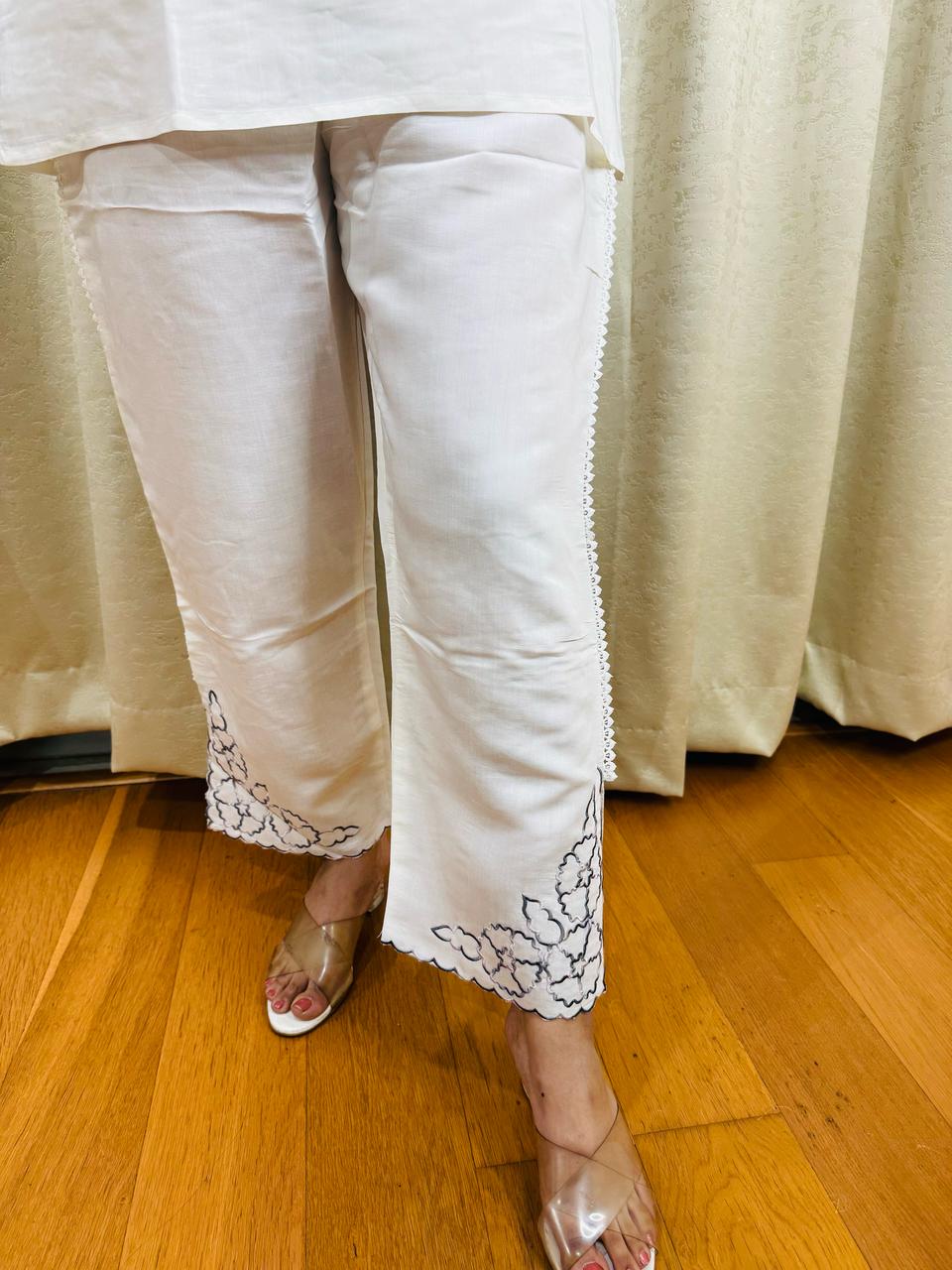 AISHA | White Cape Style Embroidered Kurta Set with Pants | Elegant Summer Co-ord for Women