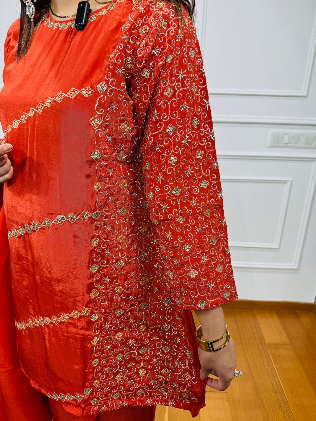 Kamna🫀 | Red Sequin Bead Embroidered Suit Set with Dupatta