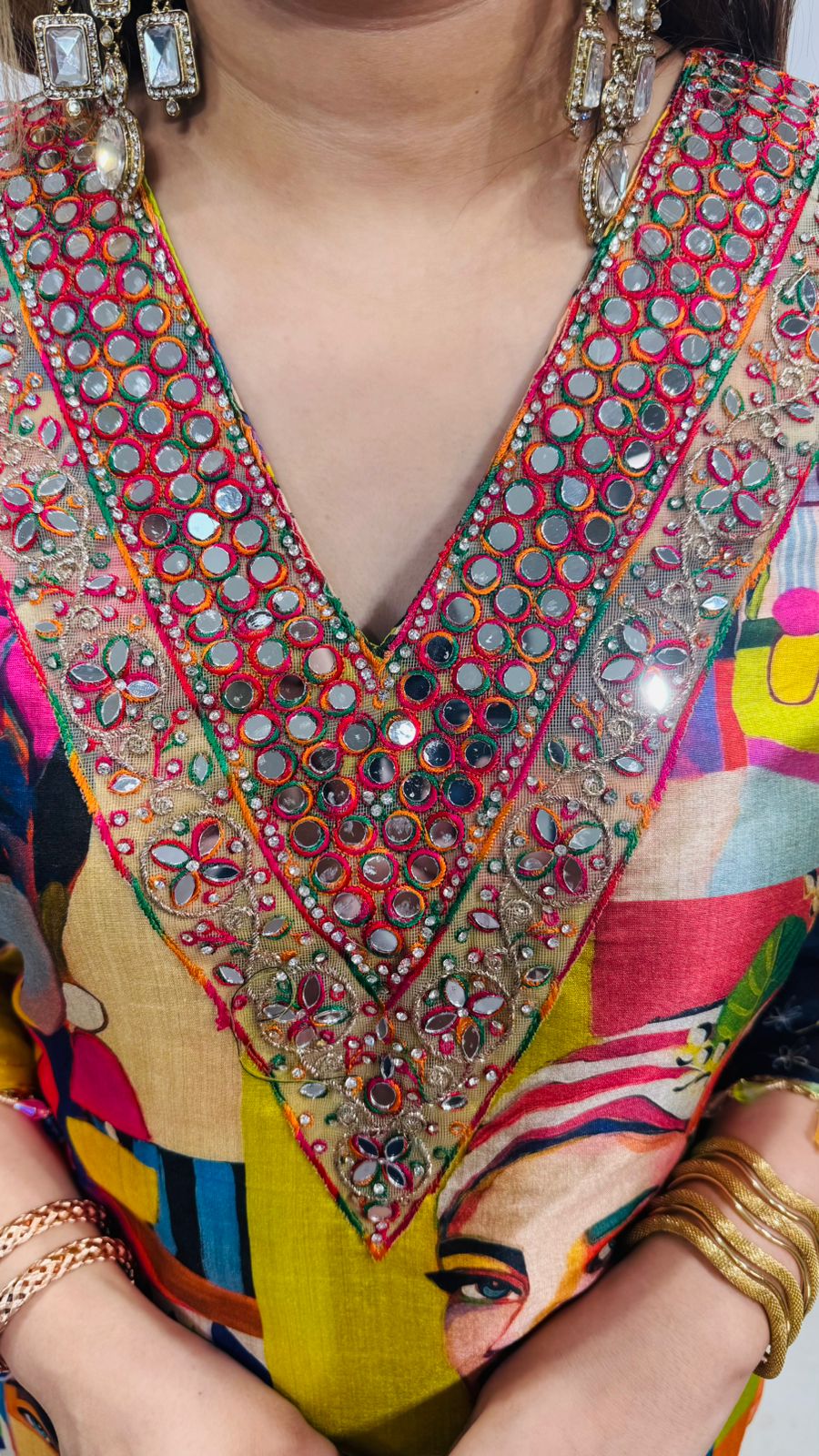 Charmi 4.0 | Multicolor Abstract Print Kurta with Hand Embellished Neckline