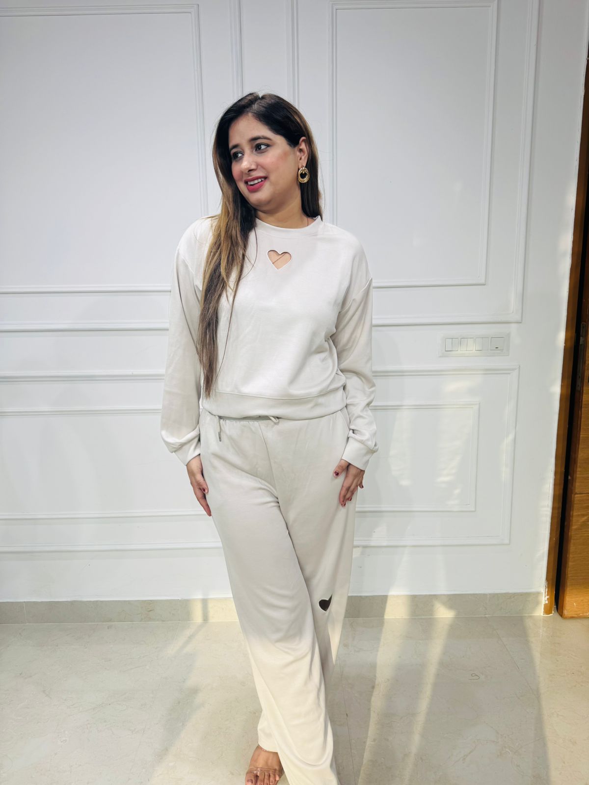 Amaira🩵 | Off-White Heart Cutout Lounge Co-ord Set