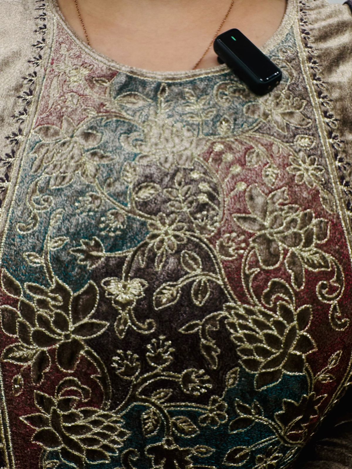 Eshaya🌻| Beige Velvet Embroidered Suit Set with Beige Gold-Plum Dupatta