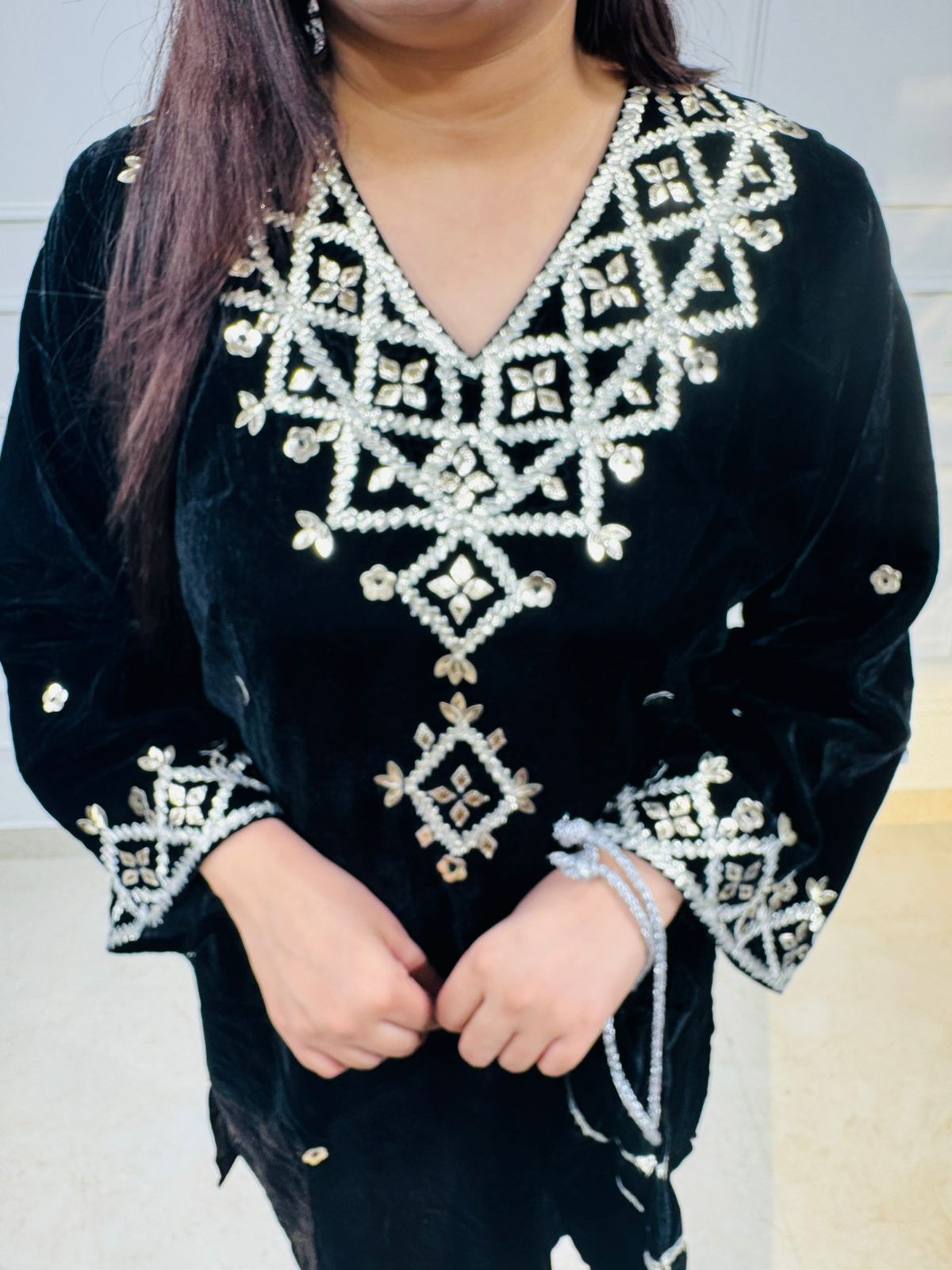 Zyra | Black Velvet Embroidered Kurta Set