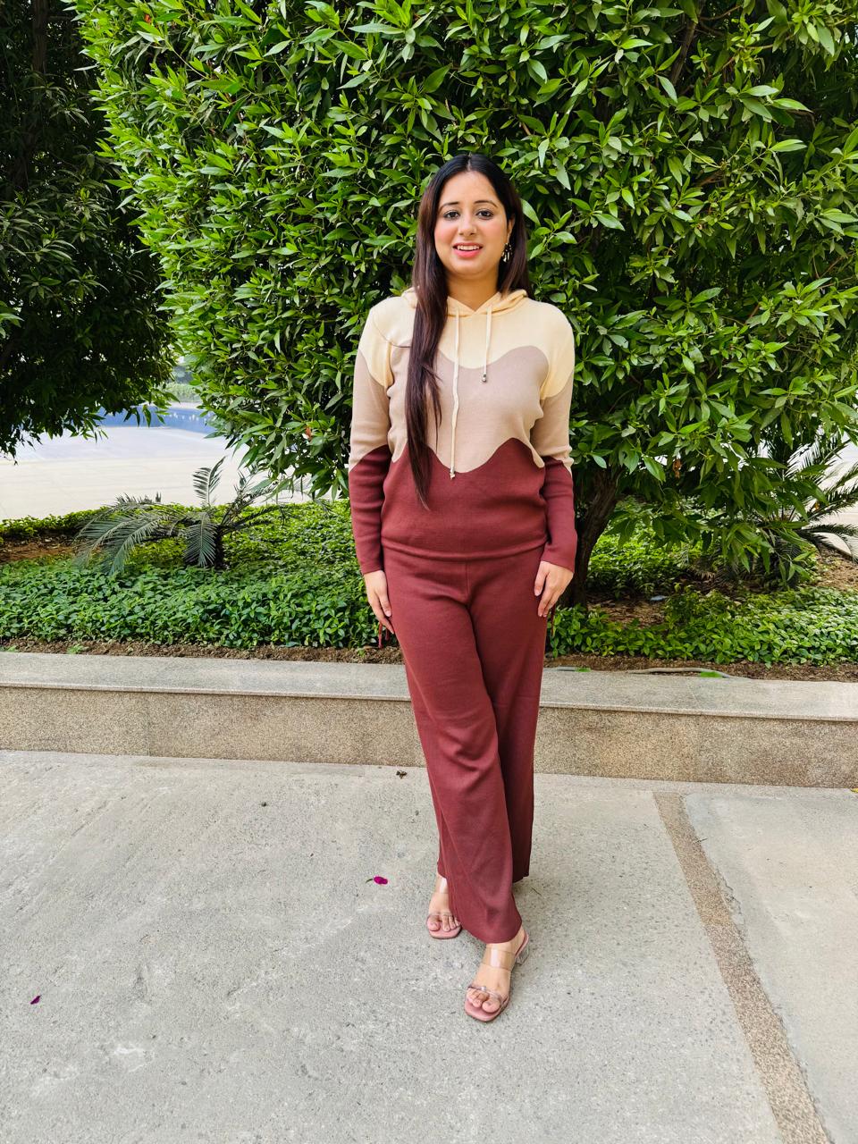 Mocha | Women's Brown Colorblock Hoodie Co-ord Set