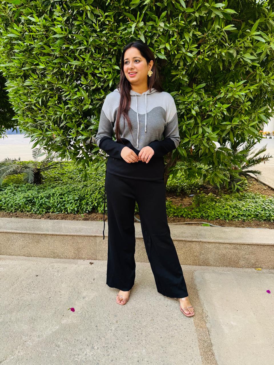 Ombra | Women's Black & Grey Colorblock Hoodie Co-ord Set