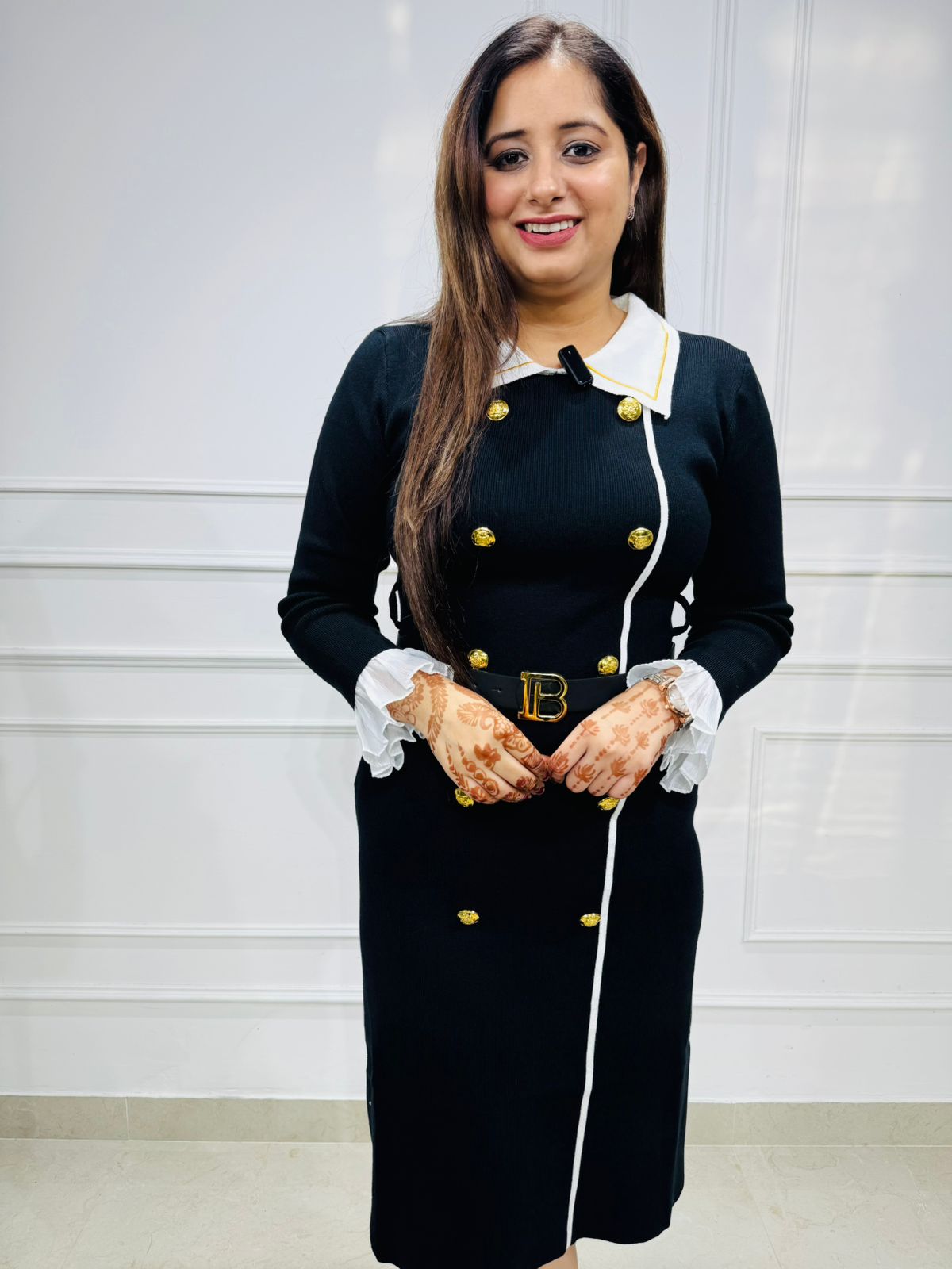 Bella | Double-Breasted Midi Dress with Contrast Collar