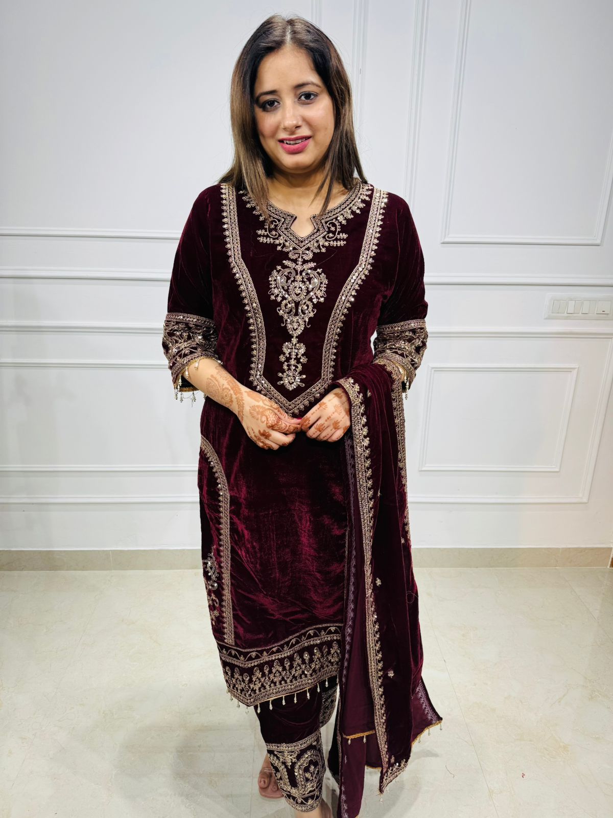 Mehr | Velvet Embroidered Suit Set