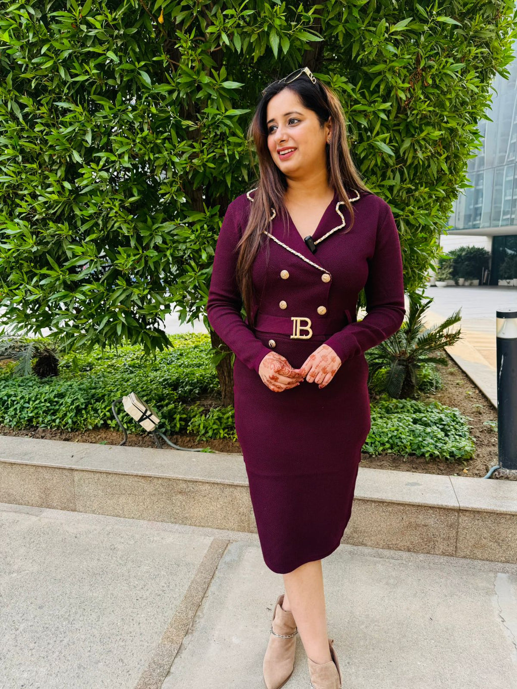 Plum | Double-Breasted Knit Dress