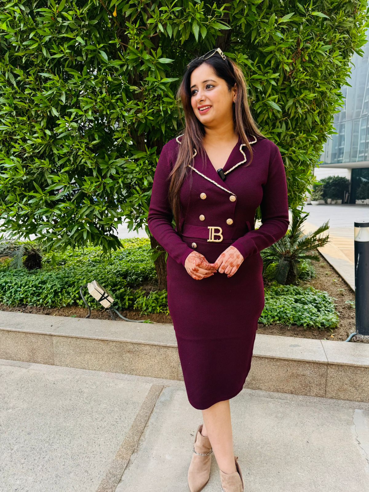 Plum | Double-Breasted Knit Dress