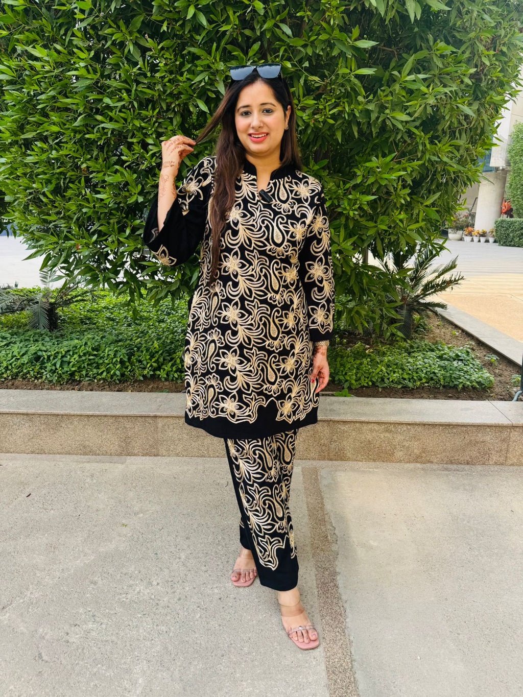 Zuri | Black & Gold Embroidered Coord Set