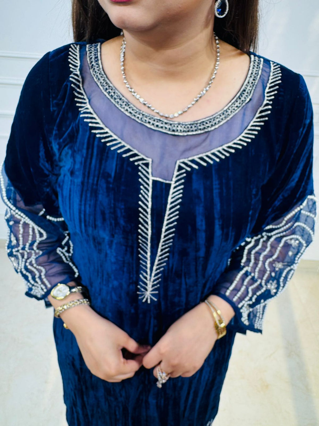 Velverra | Embroidered Ethnic Suit with Bell Sleeves and Dupatta