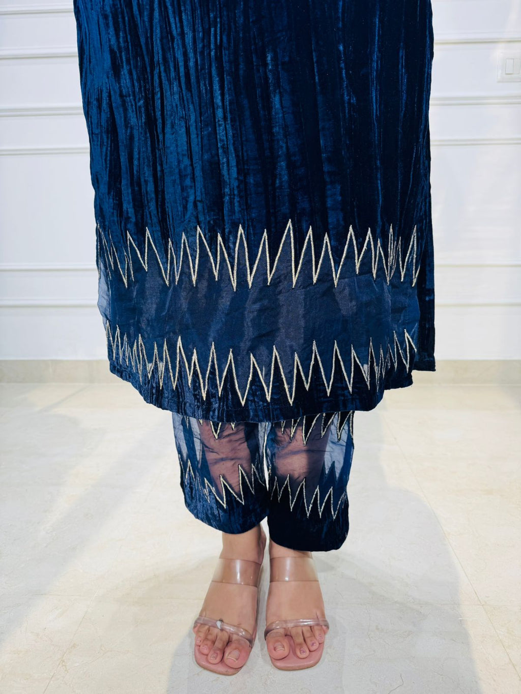 Velverra | Embroidered Ethnic Suit with Bell Sleeves and Dupatta