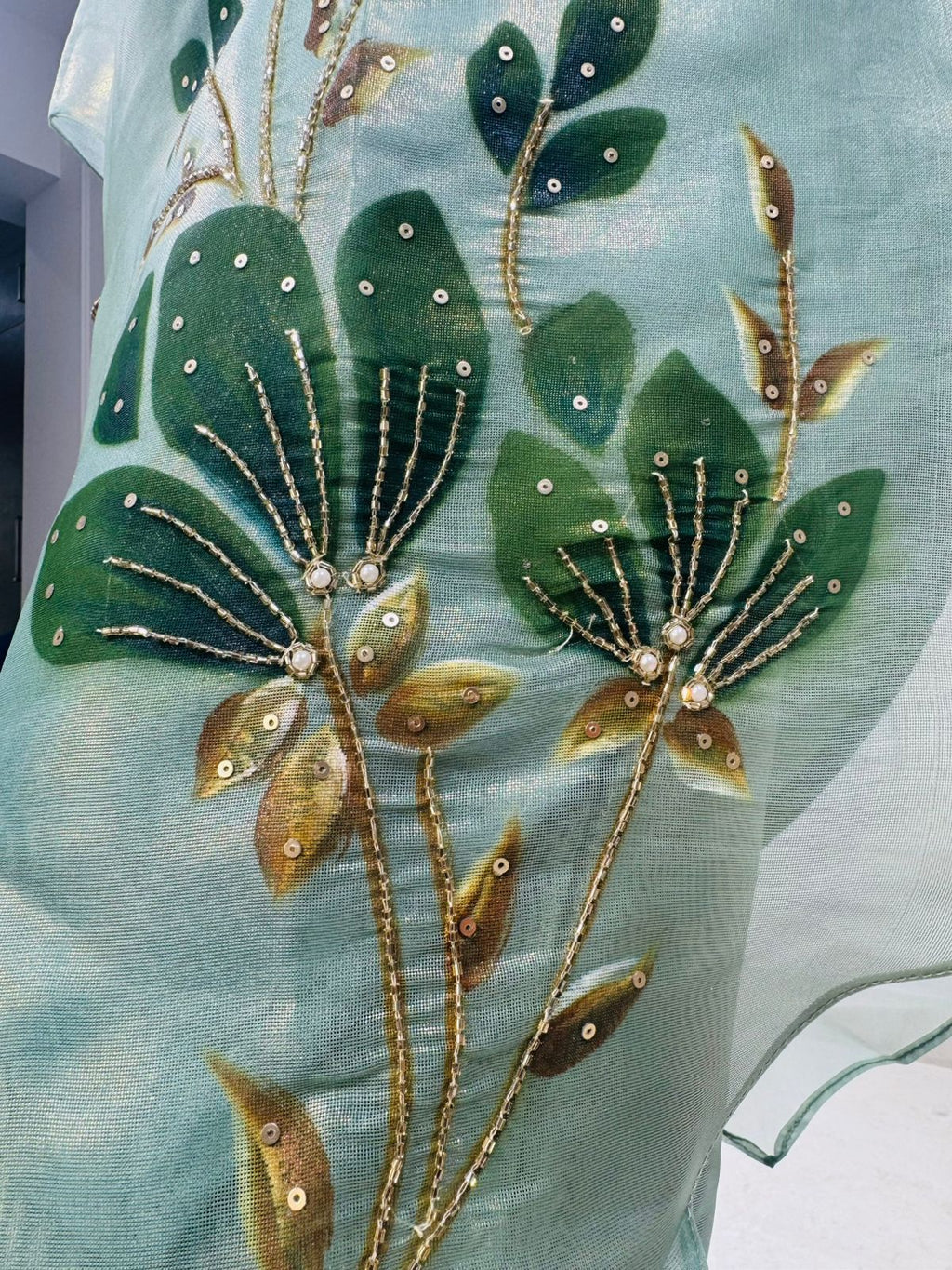 Elysia | Pastel Green Hand-Painted Organza Kurta with Straight Pants