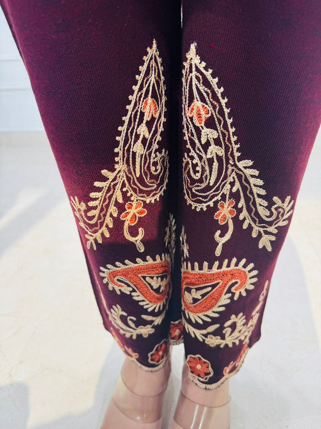 Zaria | Maroon Kashmiri Embroidered Wool Coord Set