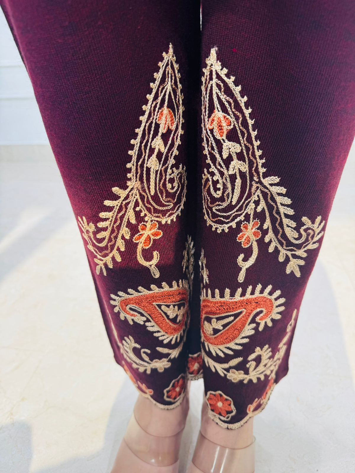 Zaria | Maroon Kashmiri Embroidered Wool Coord Set