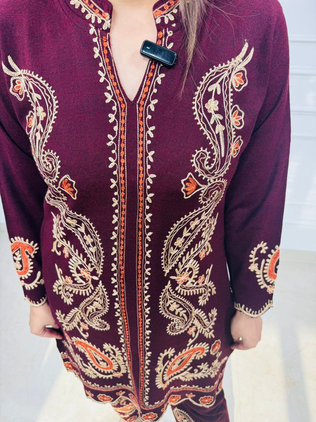 Zaria | Maroon Kashmiri Embroidered Wool Coord Set
