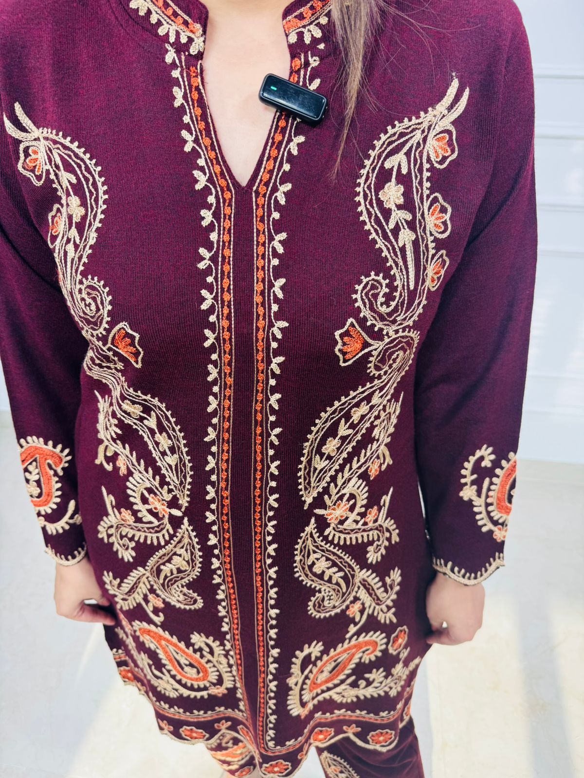 Zaria | Maroon Kashmiri Embroidered Wool Coord Set